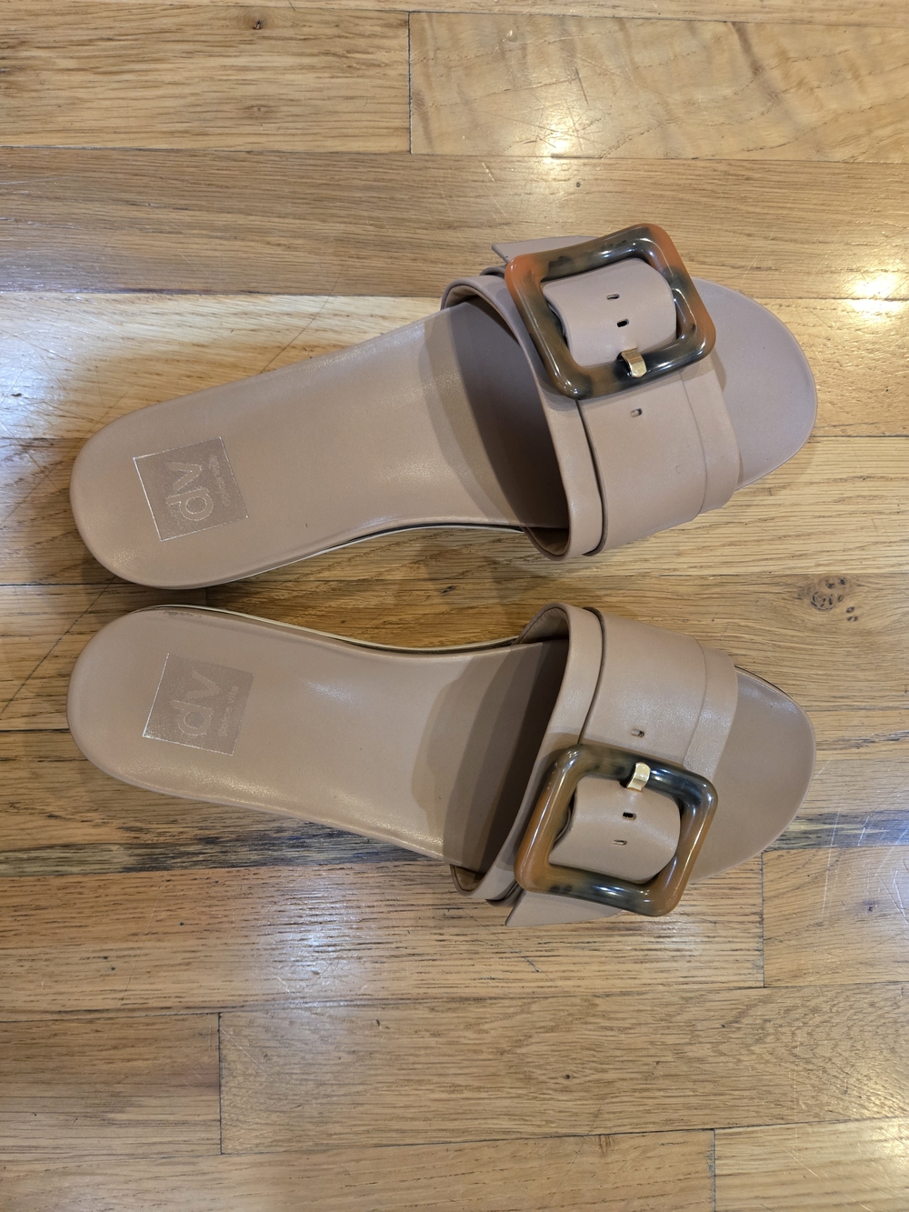 DV by Dolce Vita Taupe Slide Sandals with Tortoiseshell Buckle - Picture 2 of 8